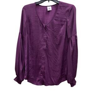 CABI Beguile plum satiny button front puff bishop sleeve blouse NWOT Sz XS